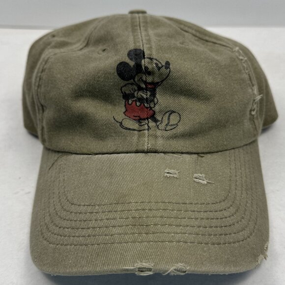 Disney Parks Mickey Mouse Hat Distressed Olive Green Baseball Cap Adjustable - Picture 8 of 10
